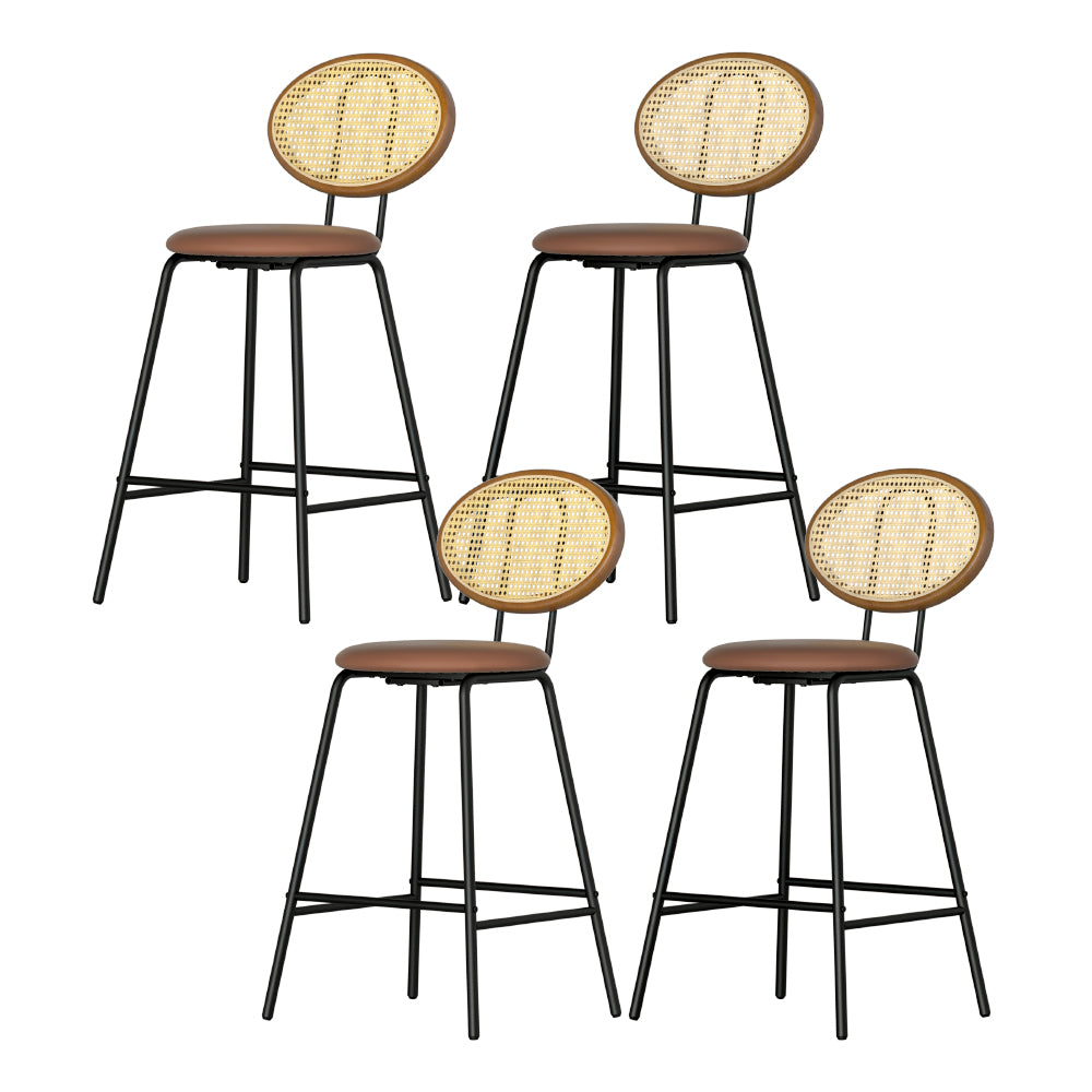 Linden Bar Stools with Rattan Backs – Brown – Set of 4
