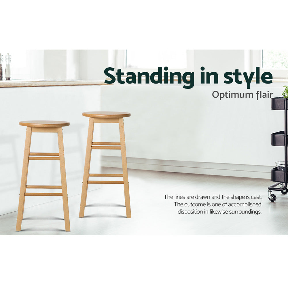 Elmwood Beech Wood Bar Stools – Natural – Set of 2