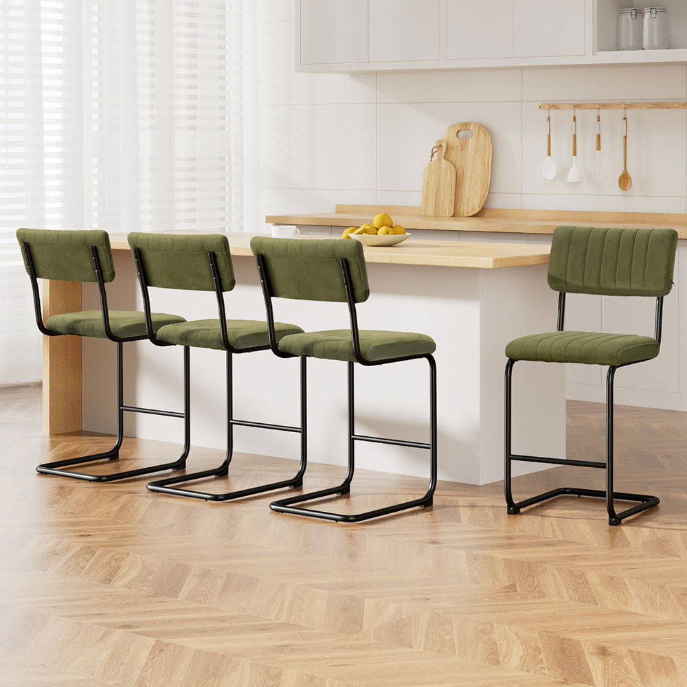 Haven 4x Bar Stools Velvet Chairs Green