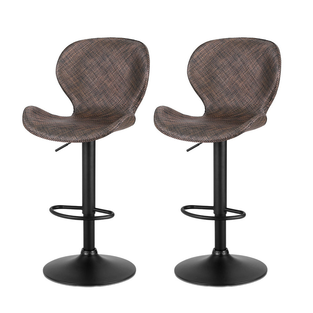Cove 2x Bar Stools Kitchen Swivel Gas Lift Counter Chair Wing PE Rattan Brown