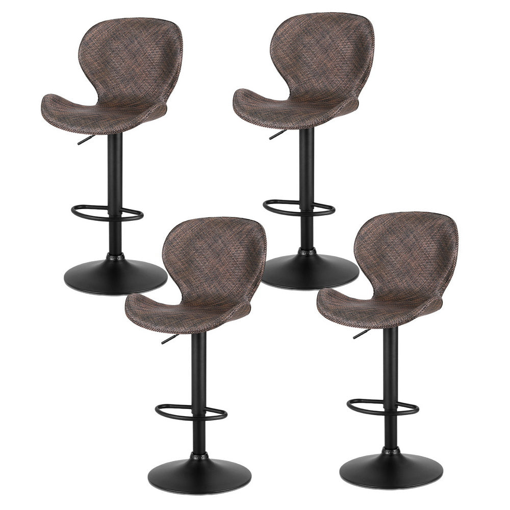 Nova 4x Bar Stools Kitchen Swivel Gas Lift Counter Chair Wing PE Rattan Brown