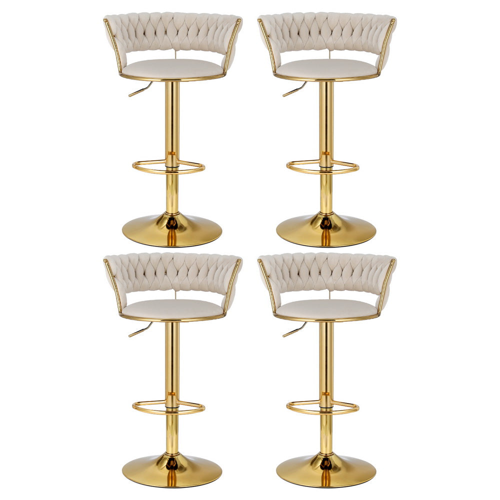 Cassian Velvet Bar Stools – Ivory – Set of 4