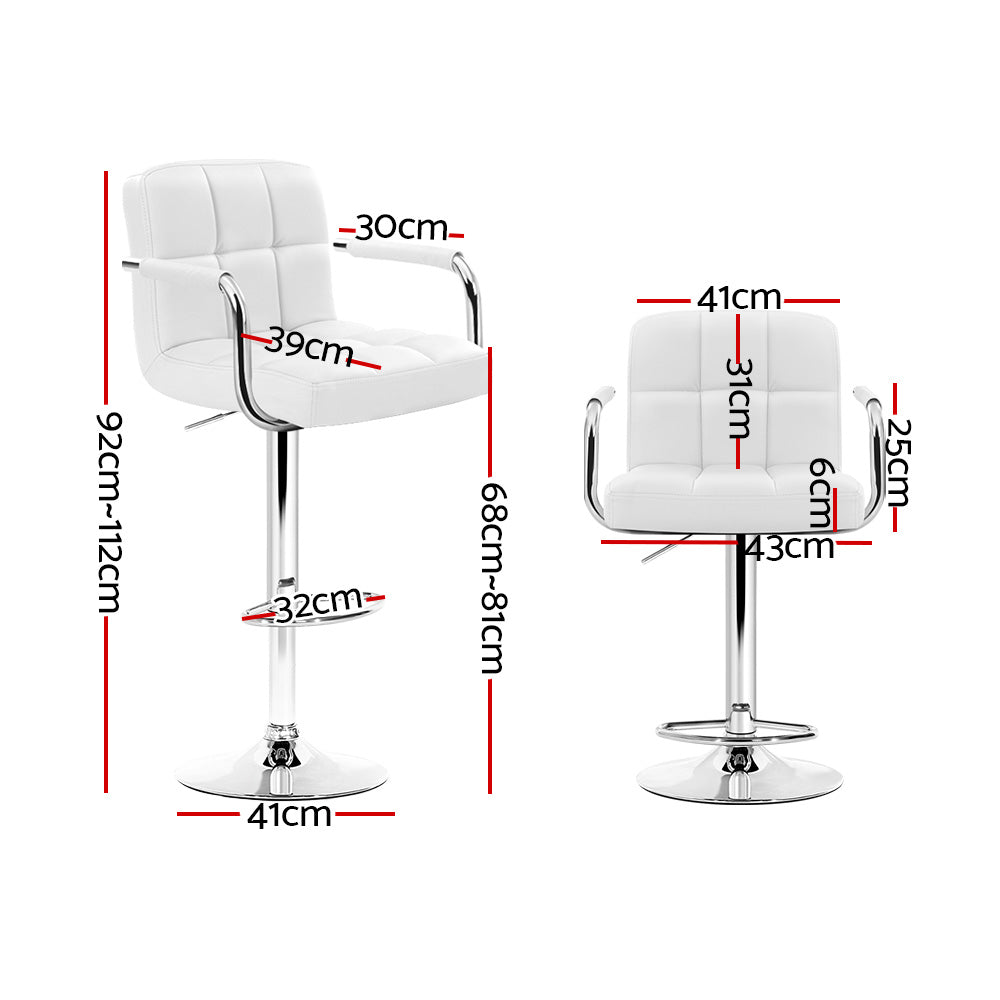 Kensington Leather Gas Lift Bar Stools – White – Set of 2