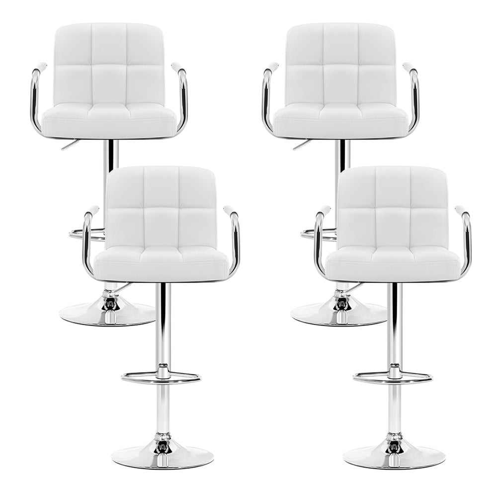 Valentina Gas Lift Bar Stools with Armrests – White – Set of 4