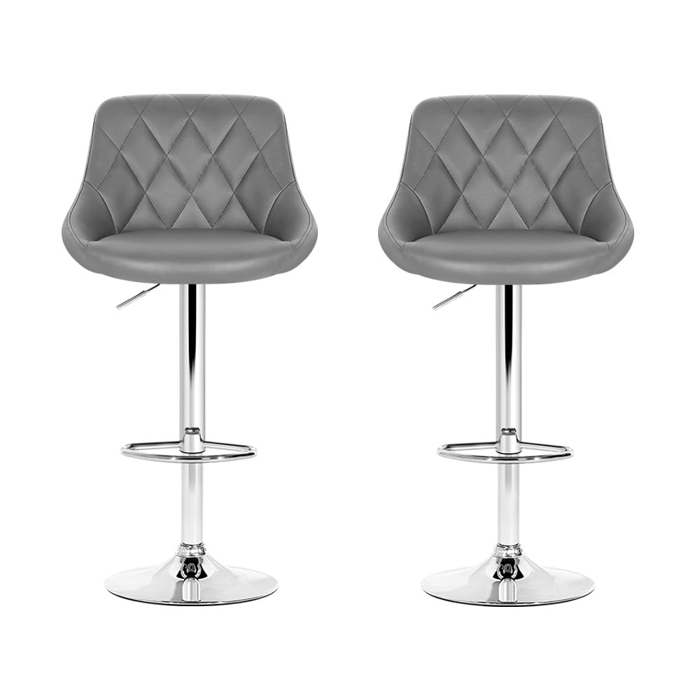 Dalton Leather Diamond Bar Stools – Grey – Set of 2