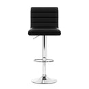 Set of 4 - Lined Pattern Leather Bar Stools- Black and Chrome