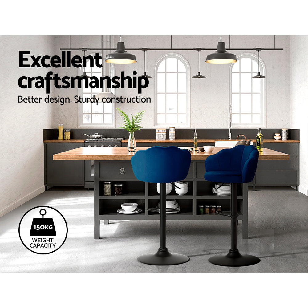 Marina Velvet Gas Lift Chairs – Blue – Set of 2