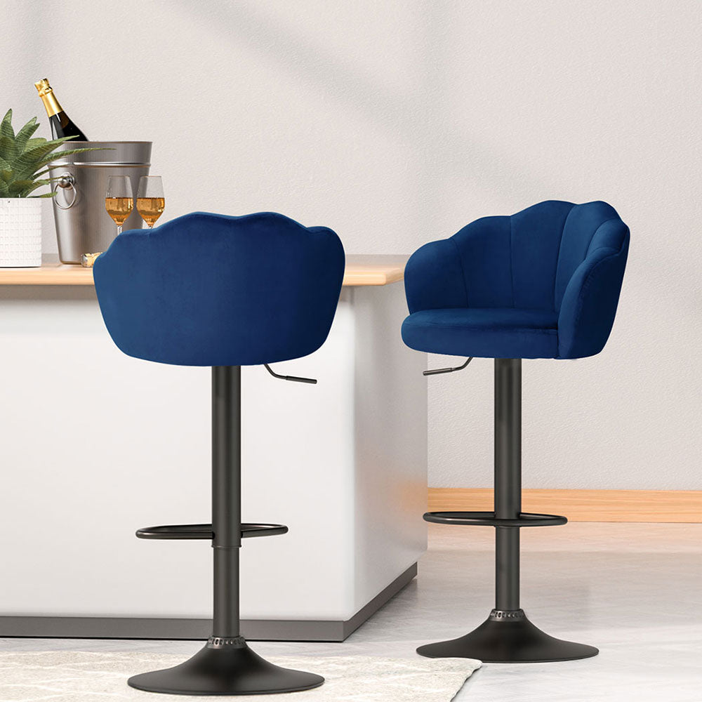 Nova 4x Bar Stools Gas Lift Velvet Blue