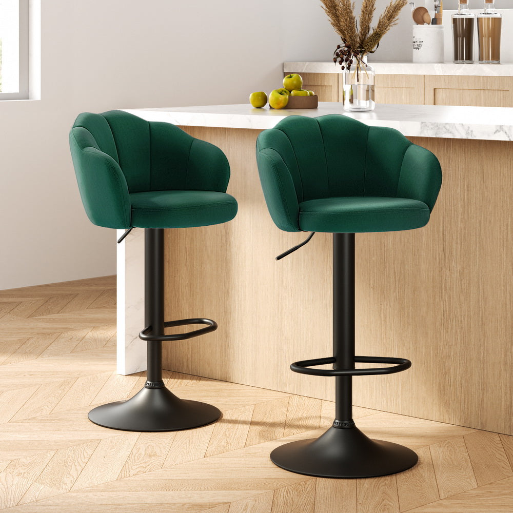 Linden 2x Bar Stools Gas Lift Velvet Green