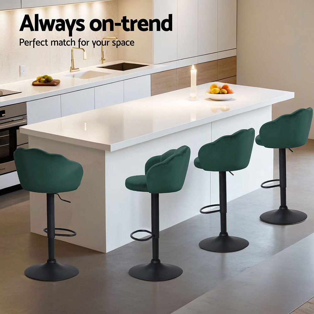 Avalon Velvet Bar Stools – Green – Set of 4