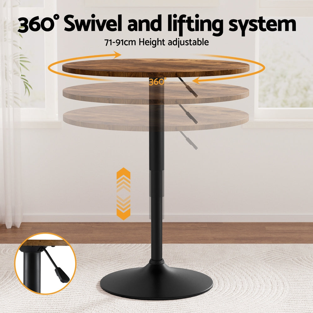 Montero Height Adjustable Bar Table – Brown / Wood – 60 cm