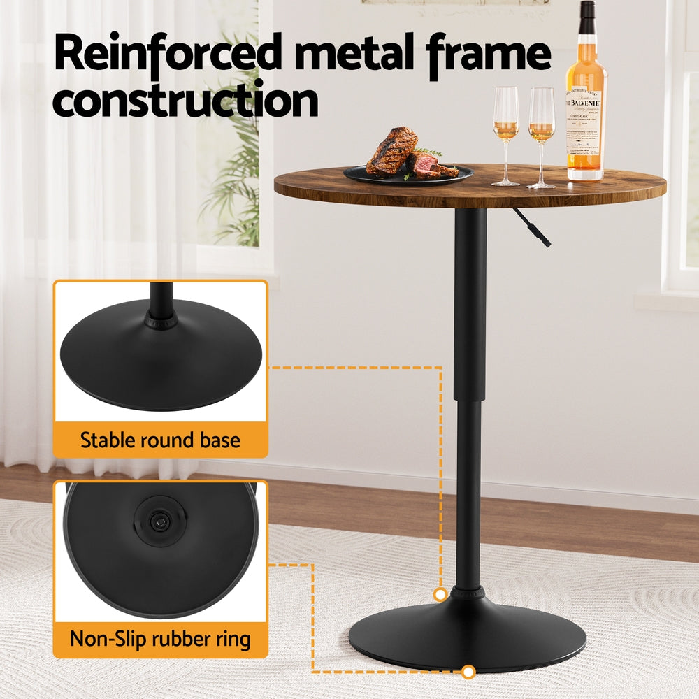 Montero Height Adjustable Bar Table – Brown / Wood – 60 cm