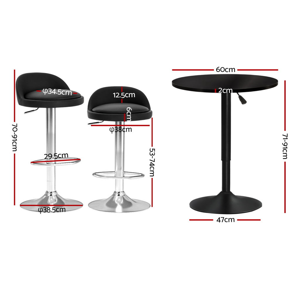 Meridian Bar Table & Stool Set – Black & Silver – Set of 3