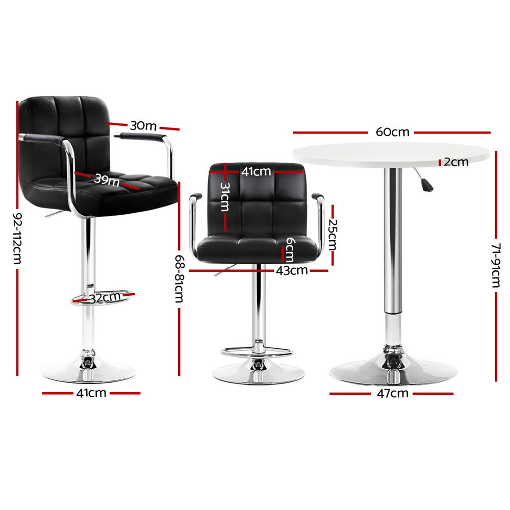 Meridian Bar Table & Stool Set – White & Black – Set of 3