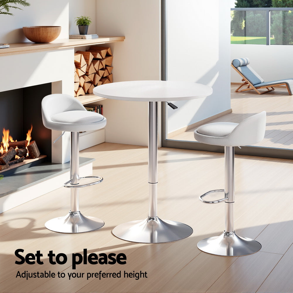 Meridian Bar Table & Stool Set – White & Silver – Set of 3
