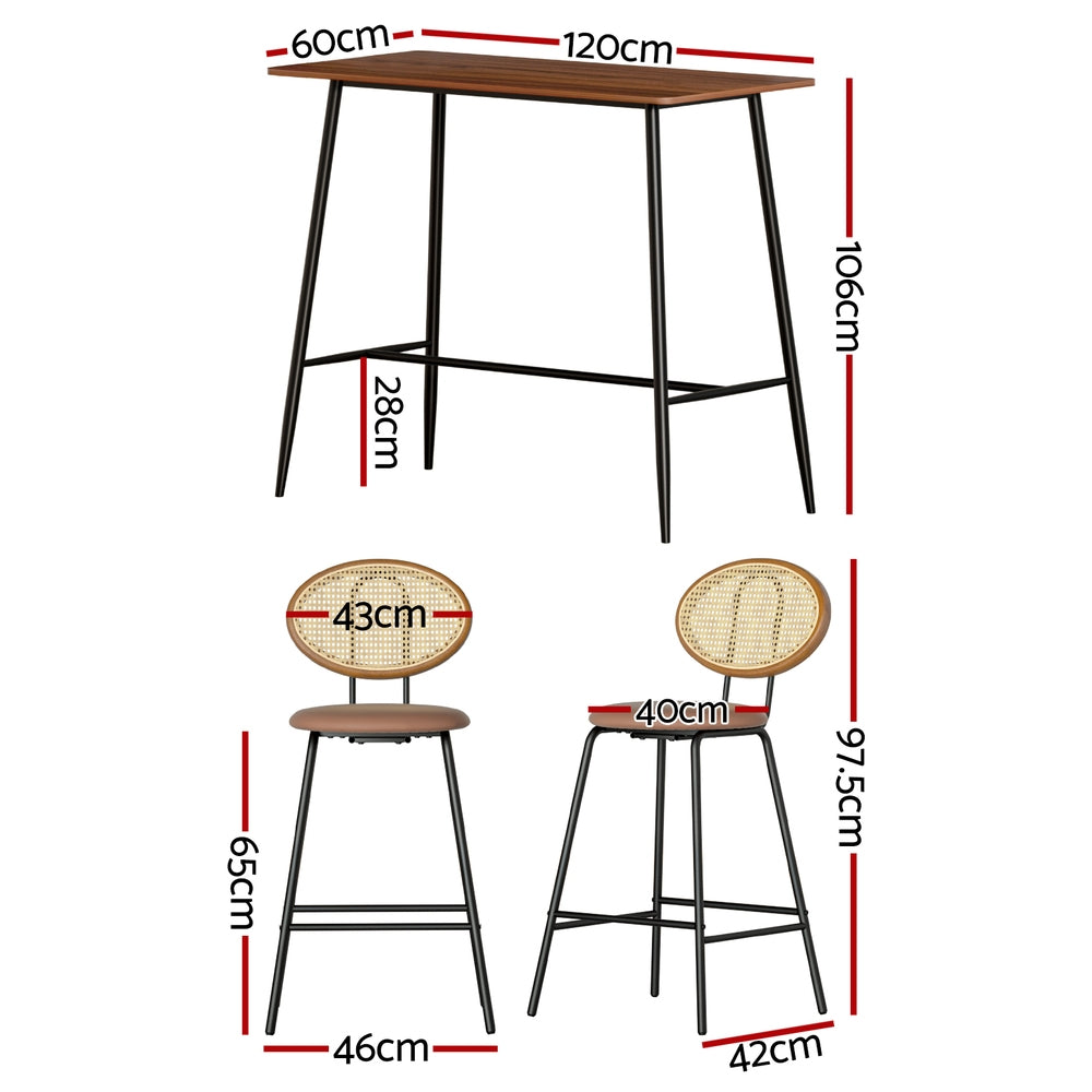 Alderon Industrial Bar Table and Stool Set – Brown & Black – Set of 2