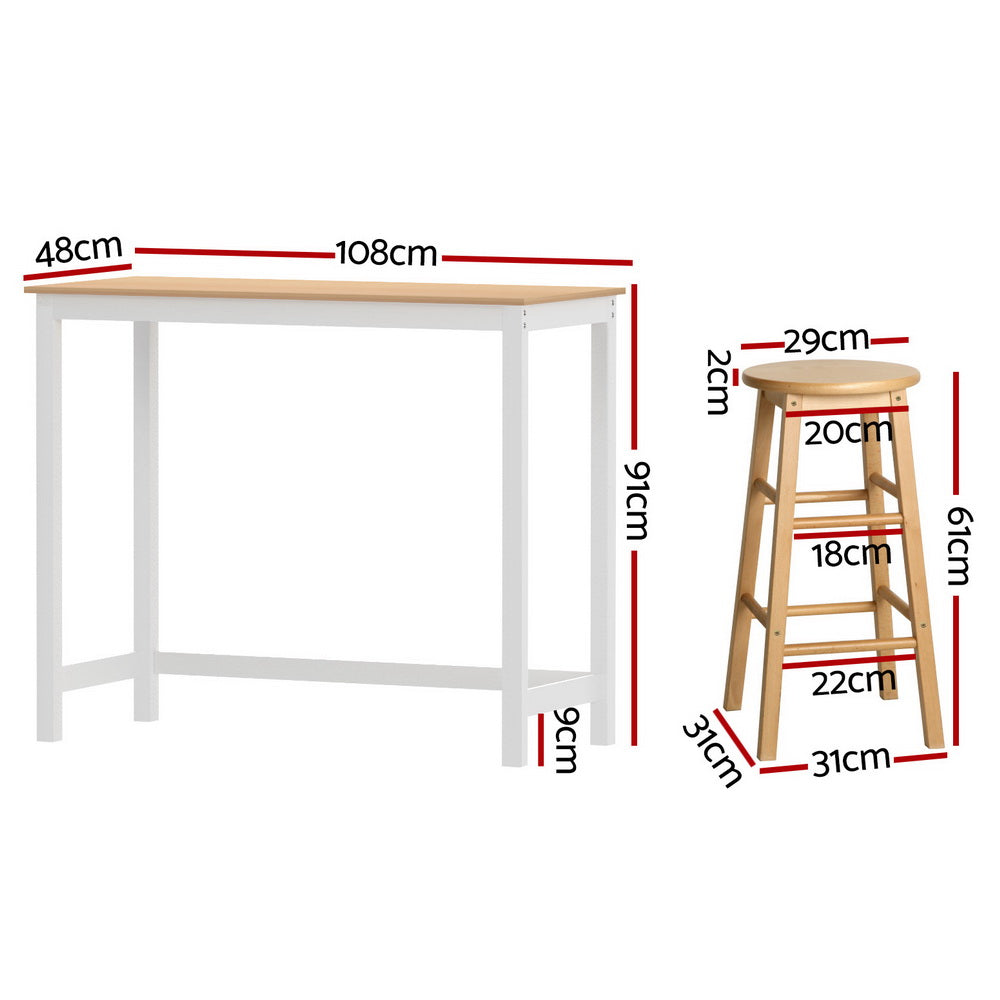 Nara Natural Wood Bar Table and Stool Set – Pine & Natural – Set of 4