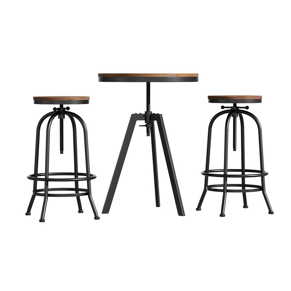 Serano Industrial Bar Table and Stool Set – Brown & Black – Set of 2