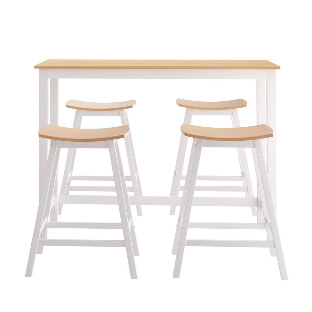 Hudson Solid Wood Bar Table and Stool Set – Pine & White – Set of 4