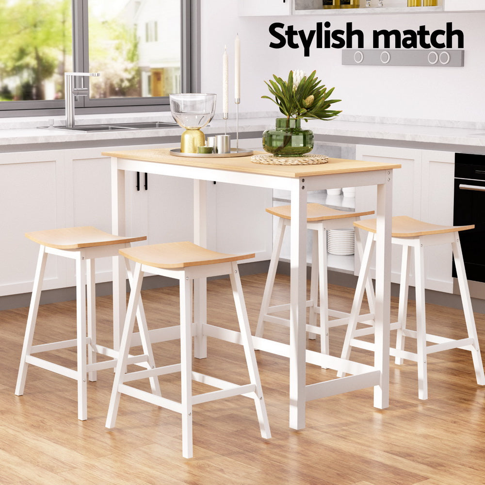 Hudson Solid Wood Bar Table and Stool Set – Pine & White – Set of 4