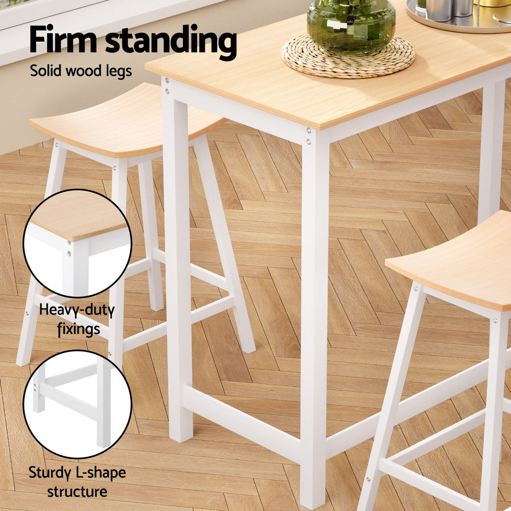 Hudson Solid Wood Bar Table and Stool Set – Pine & White – Set of 4