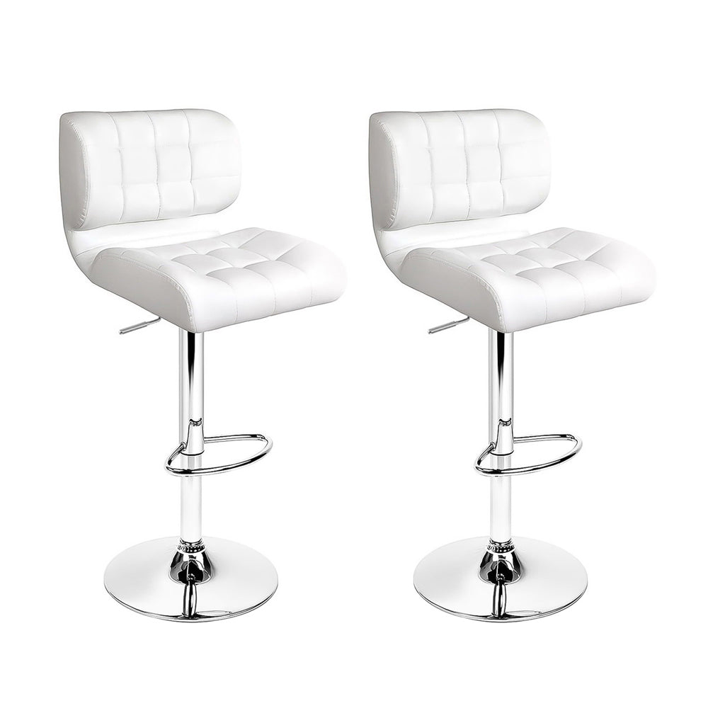 Arlo 2x Bar Stools Gas Lift Leather Padded White