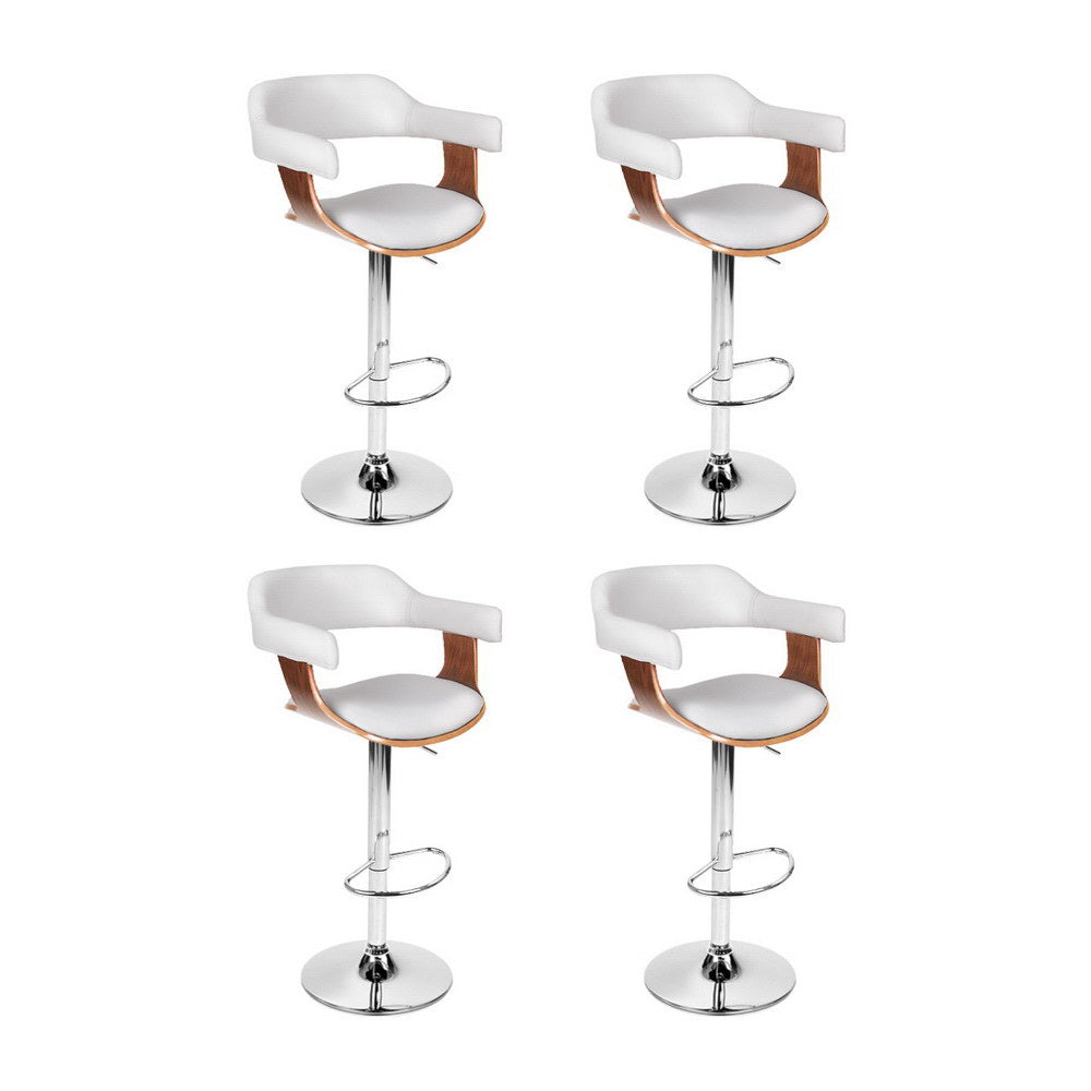 Nova 4x Bar Stools Gas Lift Leather with Armrest White