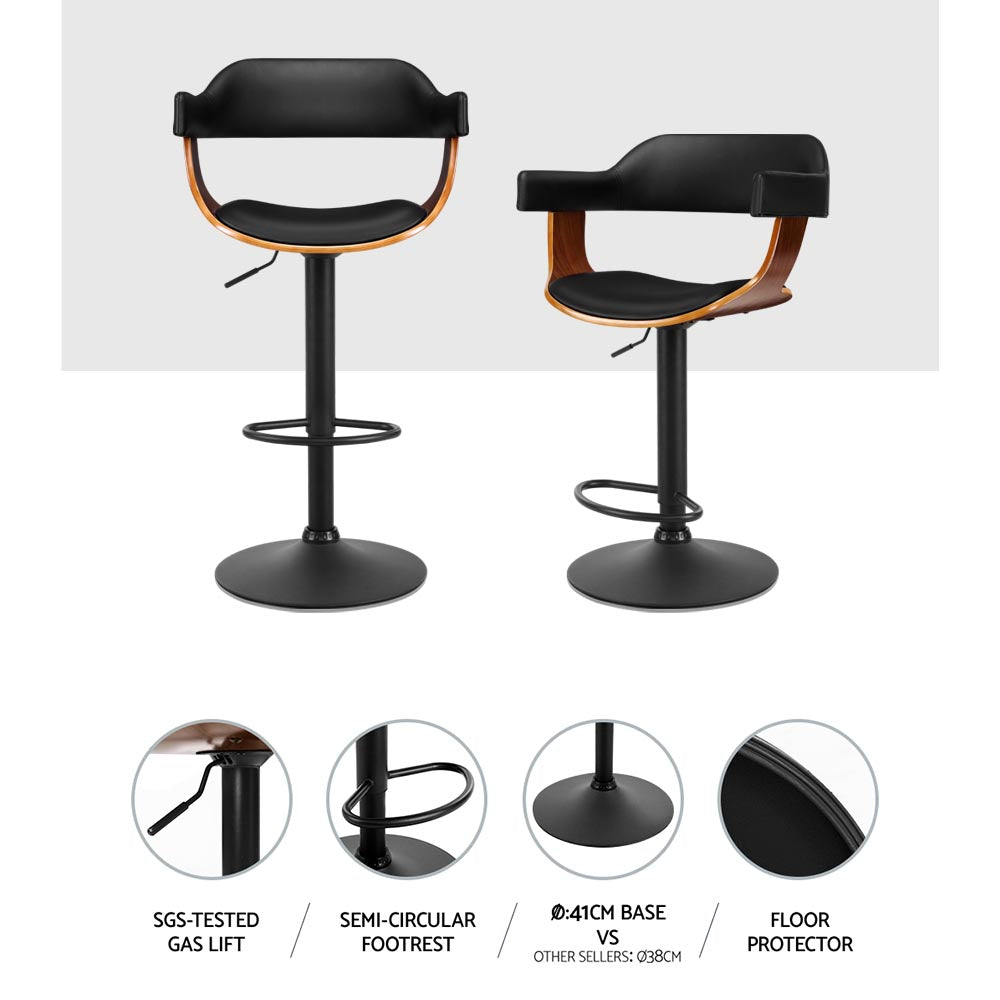 Kairo Leather Bar Stools with Armrests – Black – Set of 2