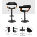 2 x Leather Bar Stools with Armrests – Black