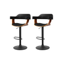 2 x Leather Bar Stools with Armrests – Black