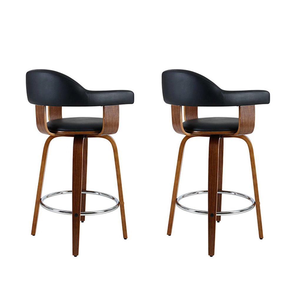 Priscus Swivel Bar Stools – Black Leather – Set of 2