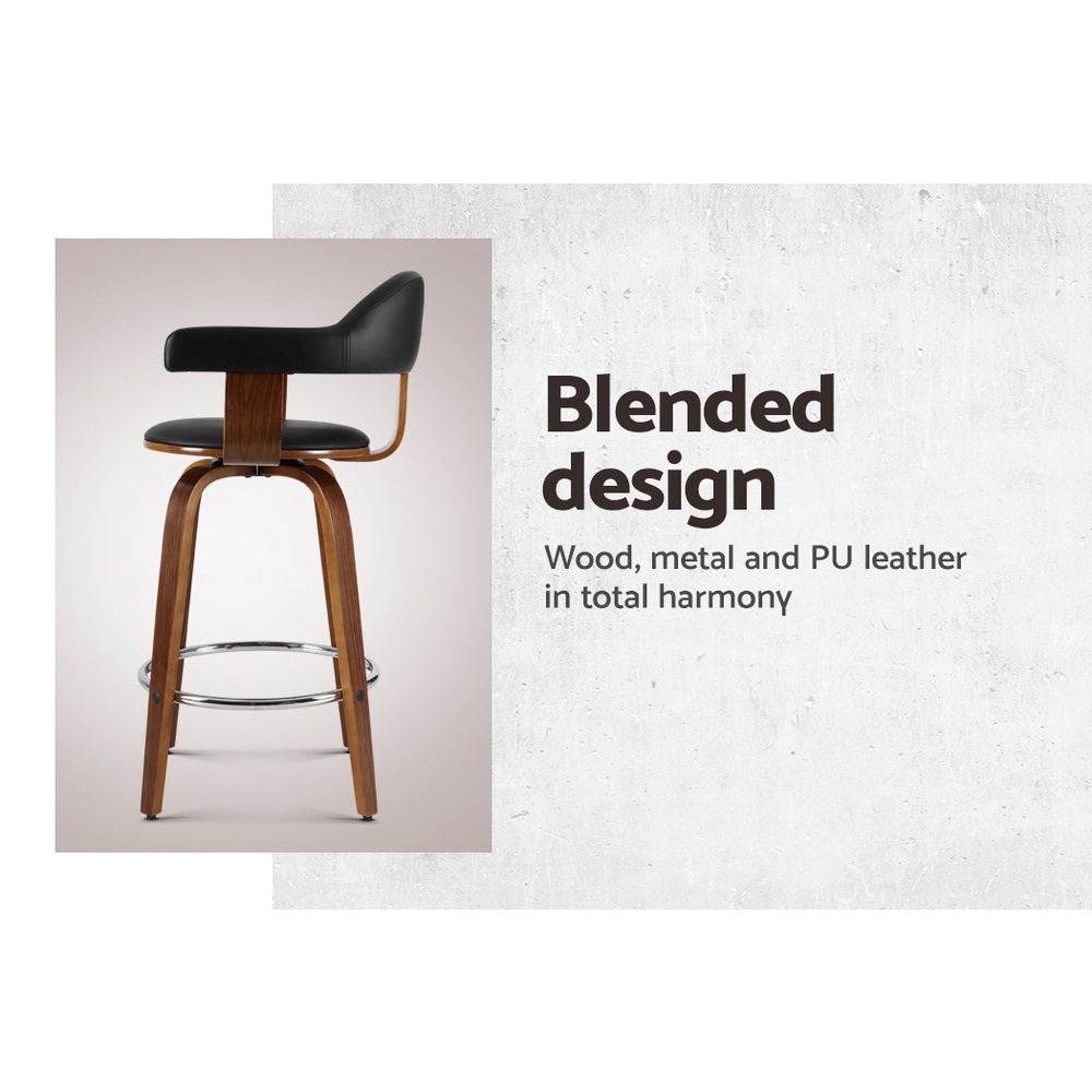 Priscus Swivel Bar Stools – Black Leather – Set of 2