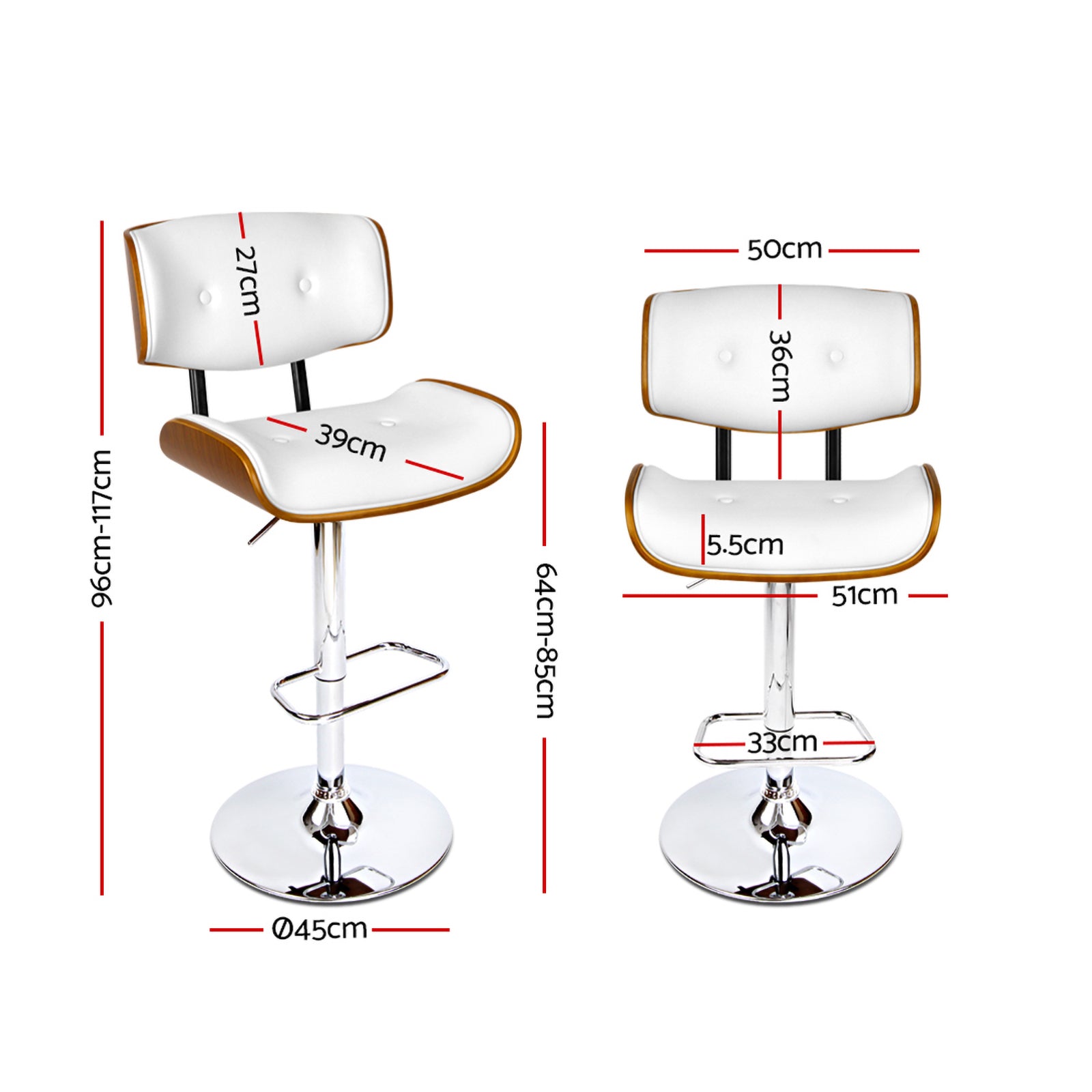 Arlo Gas Lift Bar Stools – White – Set of 2