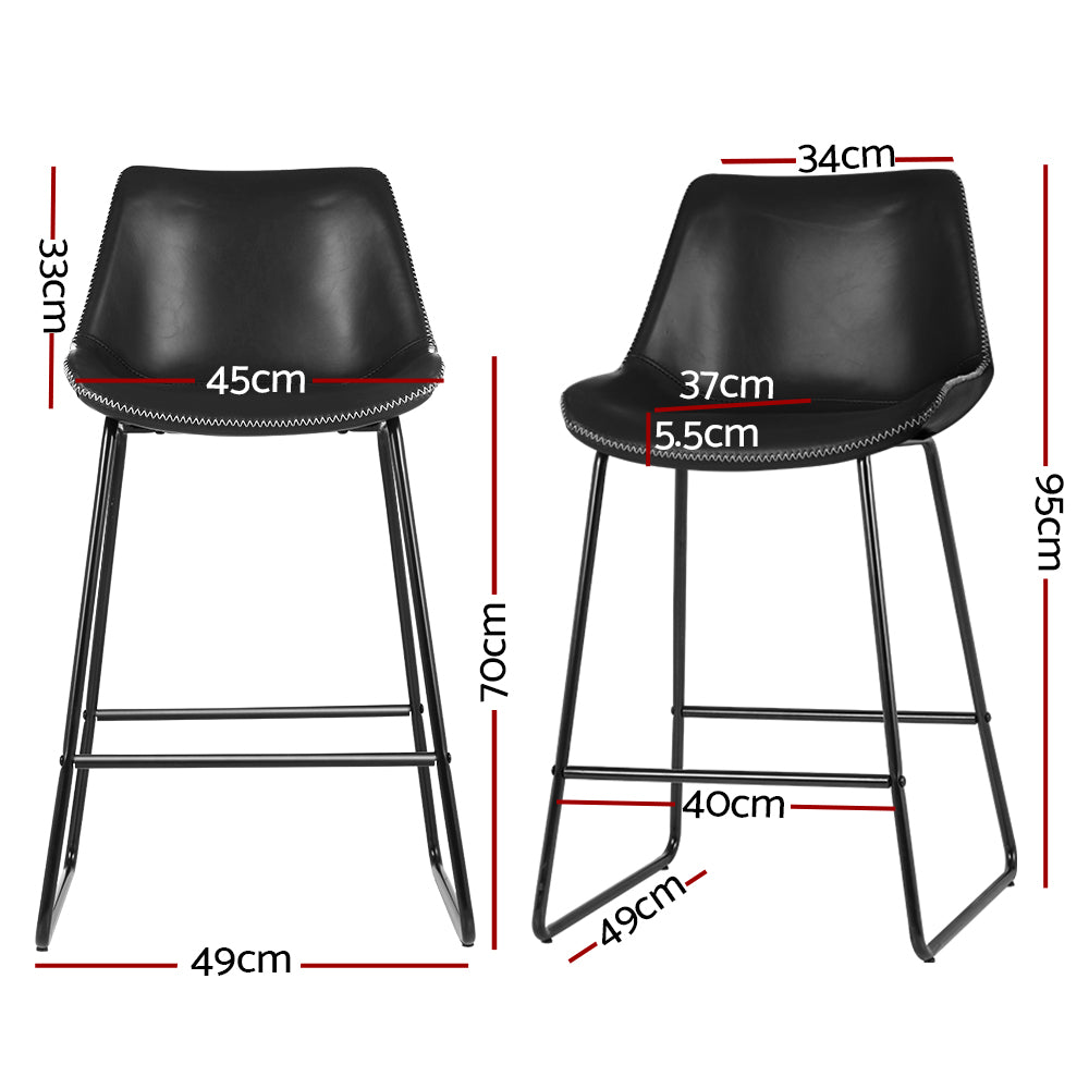 Valentina Metal & Leather Bar Stool Dining Chairs – Black – Set of 2