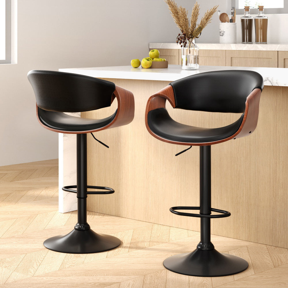 Linden 2x Bar Stools Gas Lift Leather w/Armrest
