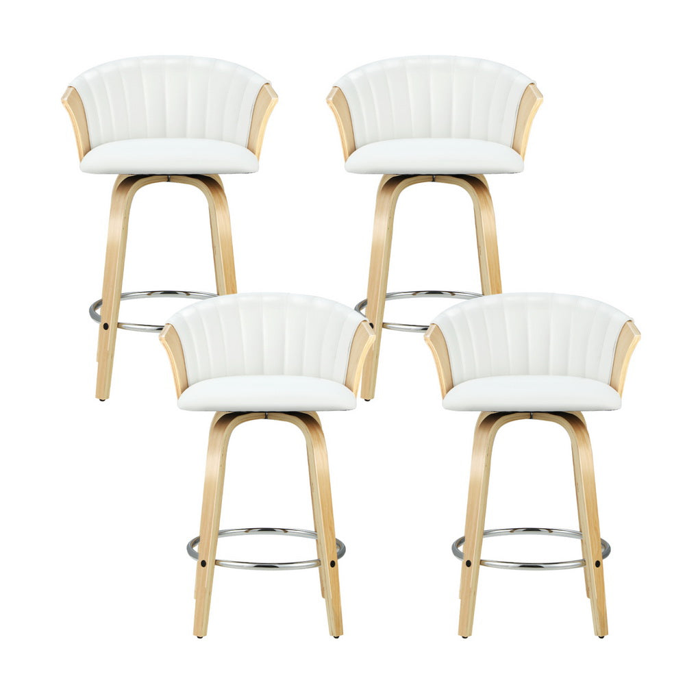 Ricardo Swivel Leather Bar Stools – White – Set of 4