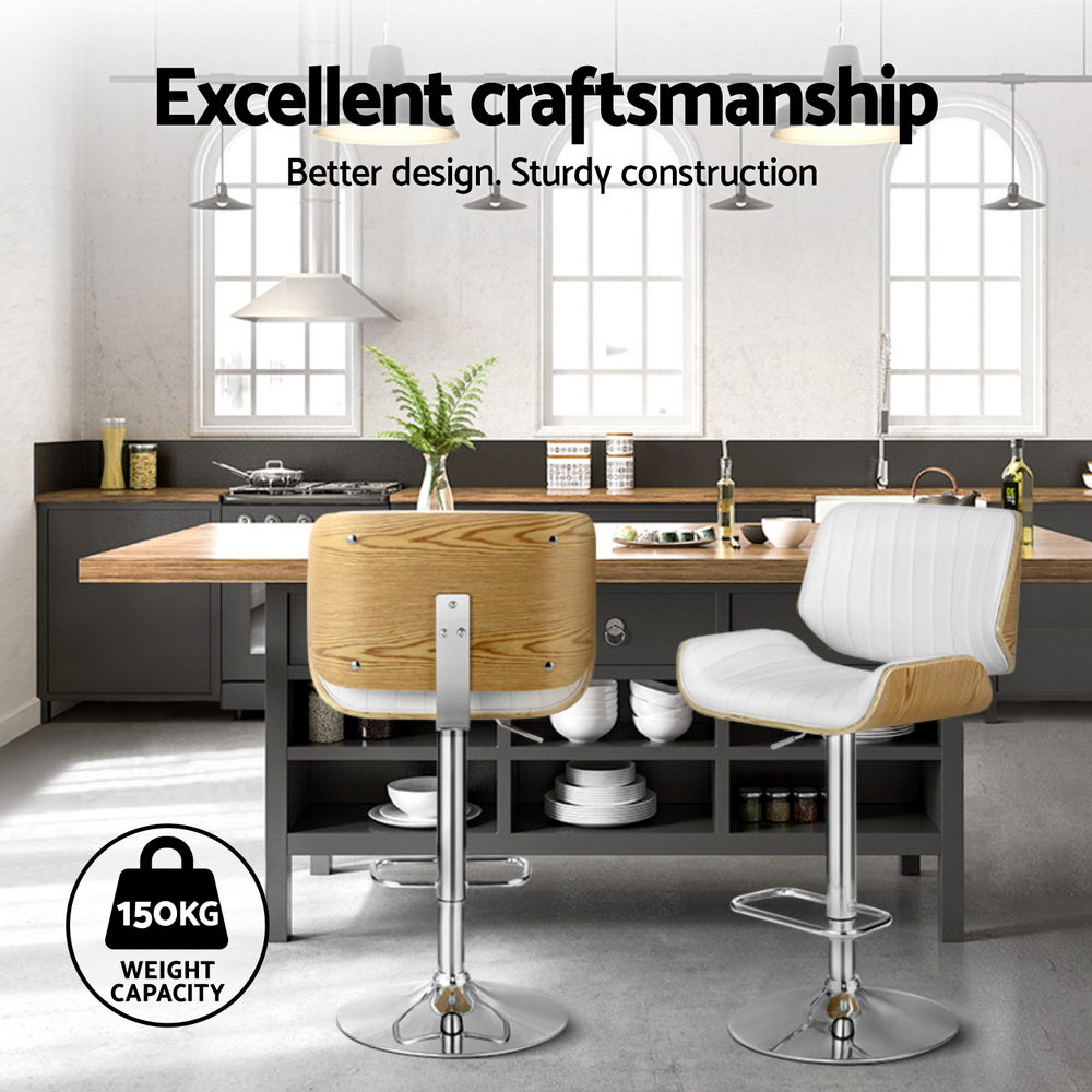 Nova Adjustable Leather Bar Stools – White – Set of 4