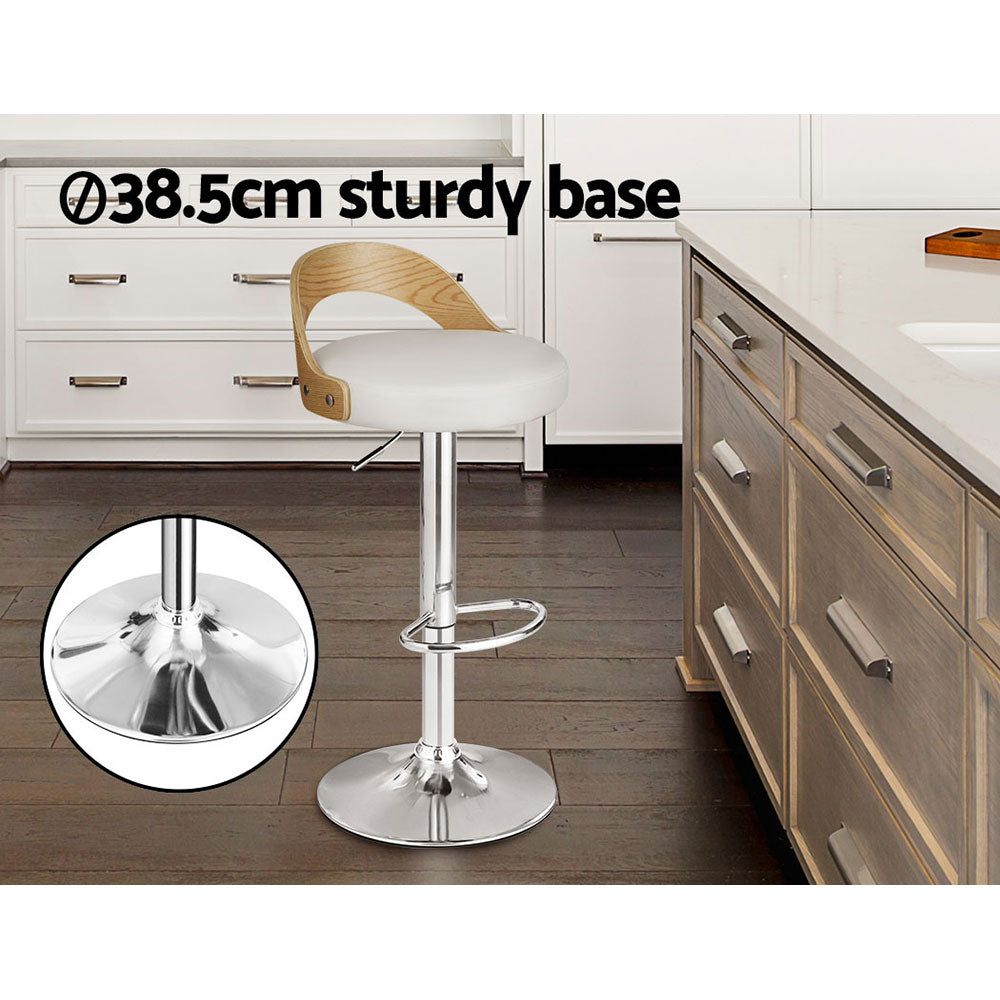 Stellan Wooden Gas Lift Bar Stools – White – Set of 2