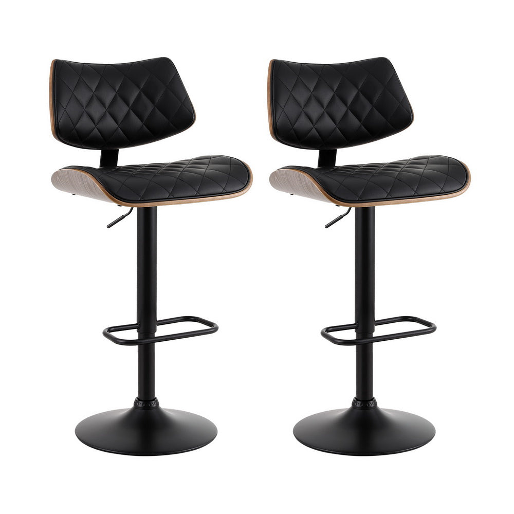 Haven 2x Bar Stools Kitchen Dining Chairs Gas Lift Stool Wooden Leather Black