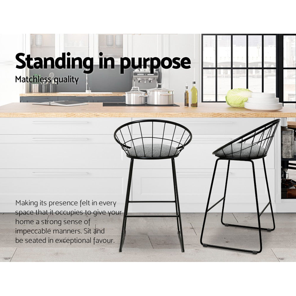 Phoenix Steel Fabric Bar Stools – Grey & Black – Set of 4