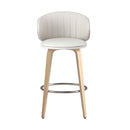 2 x Leather & Wood Bar Stools – Contoured Dining Style B