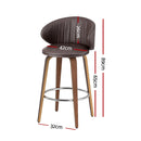 2 x Leather & Wood Bar Stools – Contoured Dining Style A