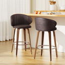 2 x Leather & Wood Bar Stools – Contoured Dining Style A