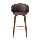 4 x Leather & Wood Bar Stools – Contoured Dining Style A