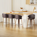4 x Leather & Wood Bar Stools – Contoured Dining Style A