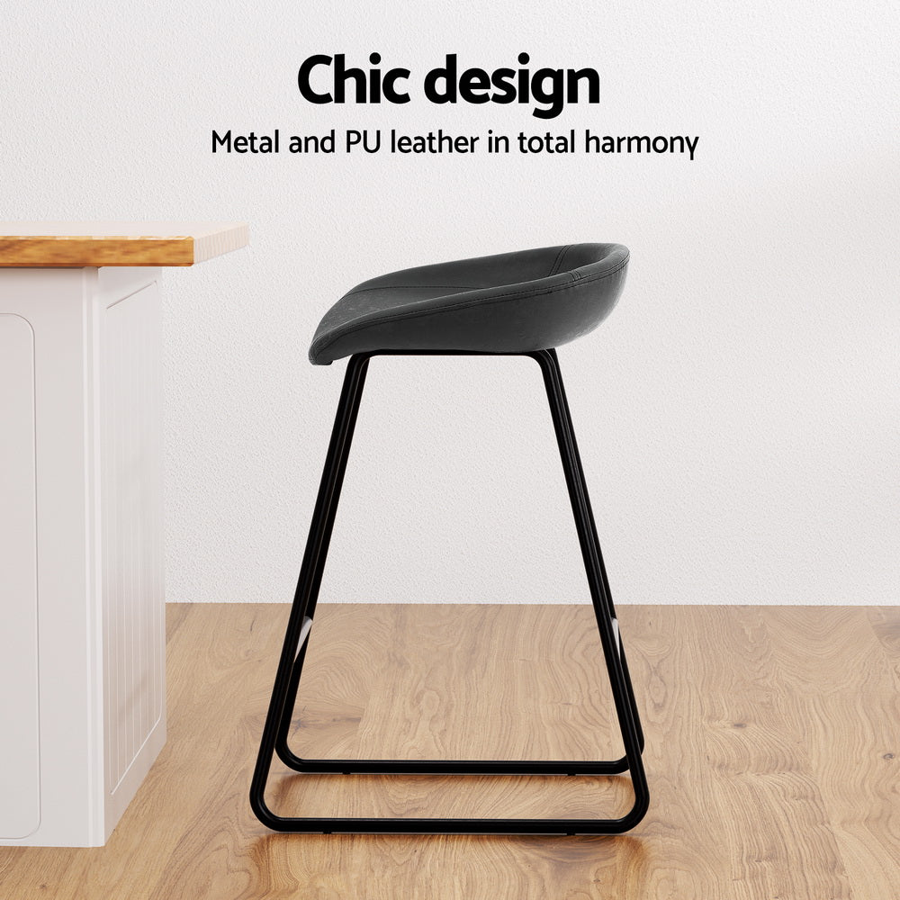 Preston Leather Metal Bar Stools – Black – Set of 2