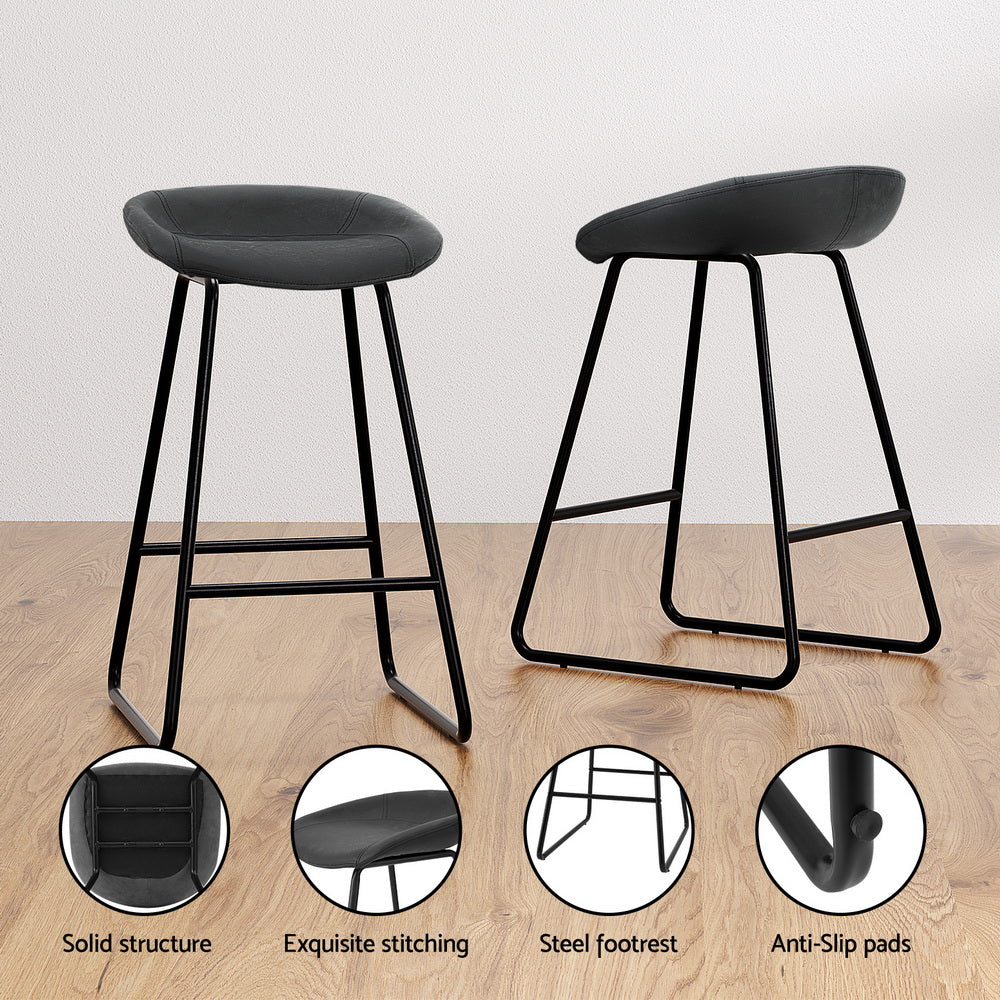 Preston Leather Metal Bar Stools – Black – Set of 2