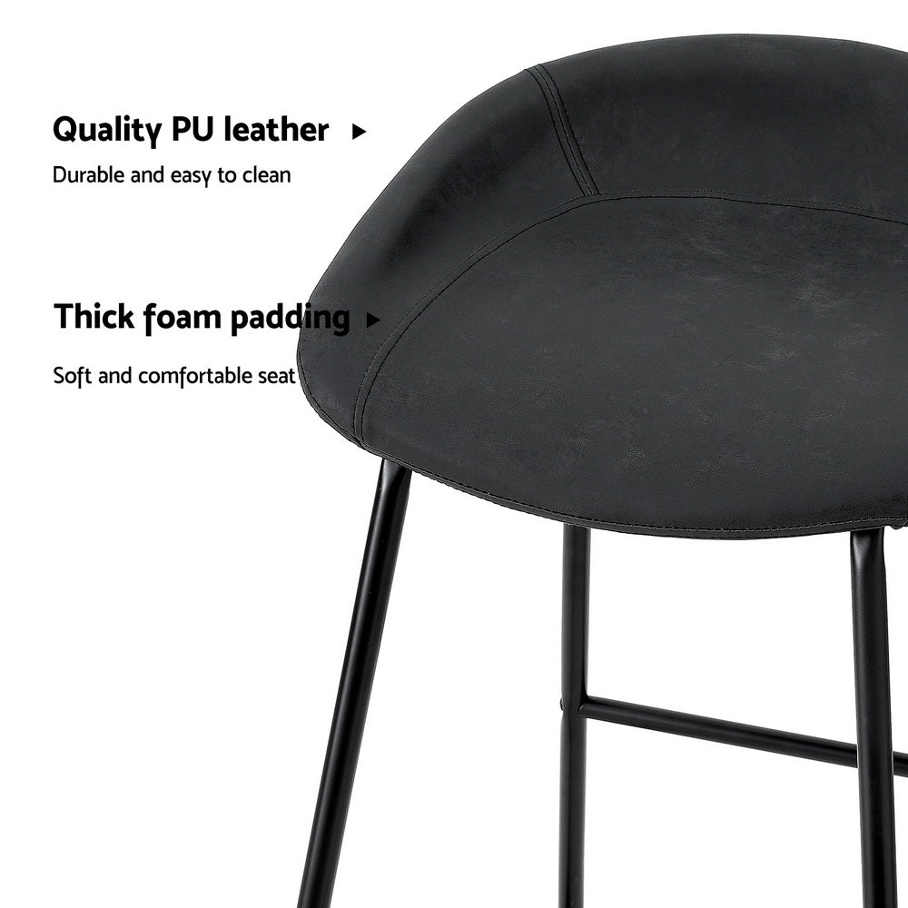 Preston Leather Metal Bar Stools – Black – Set of 2