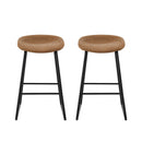 2 x Leather Metal Bar Stools – Kitchen Counter, Brown Finish