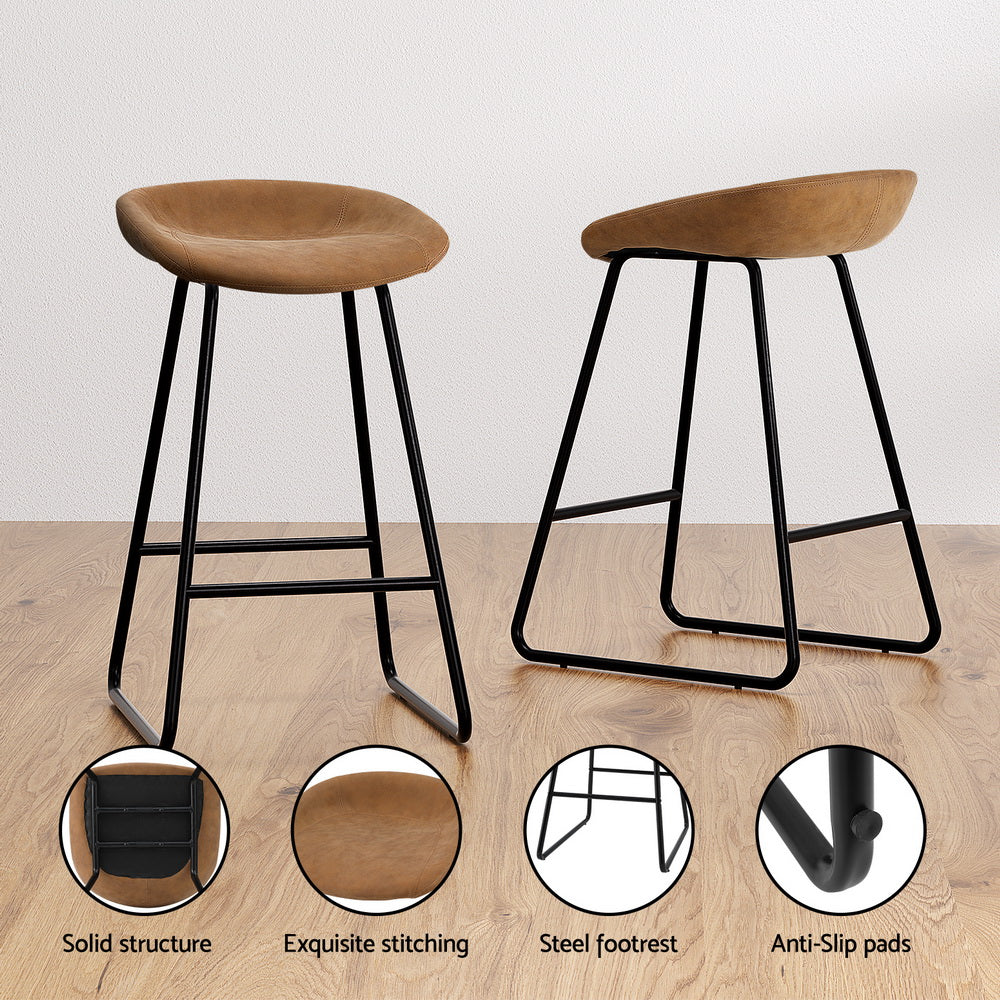 Preston Leather Metal Bar Stools – Brown – Set of 2